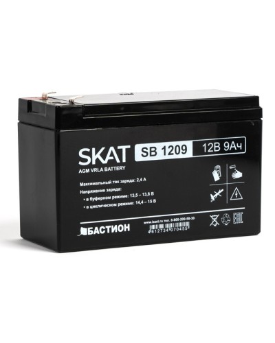 Бастион SKAT SB 1209 АКБ свинцово-кислотная тип AGM 12V 9Ач Iзар. 2,7 А, ножевые клеммы в Пятигорске Электротехническое оборудование Pintop.ru