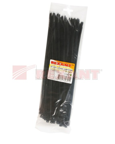 Хомут-стяжка нейлоновый 5х300 мм чёрный (100шт/уп) REXANT 07-1303 в Пятигорске Стяжки-хомуты Pintop.ru