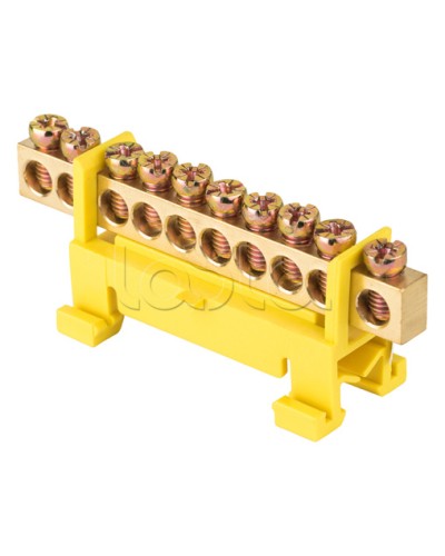 Шина 0 PE (6х9мм) 10 отверстий латунь желтый изолятор тип Стойка на DIN-рейку EKF PROxima (sn0-63-10-sy) в Пятигорске Клеммные колодки Pintop.ru