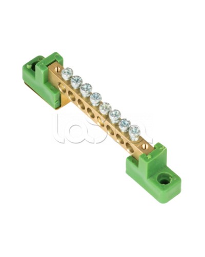 Шина 0 PE 6x9мм 8 отверстий латунь с контактной пластиной 2 зелёных угловых изолятора EKF (sn0-63-08-2-pe) в Пятигорске Клеммные колодки Pintop.ru