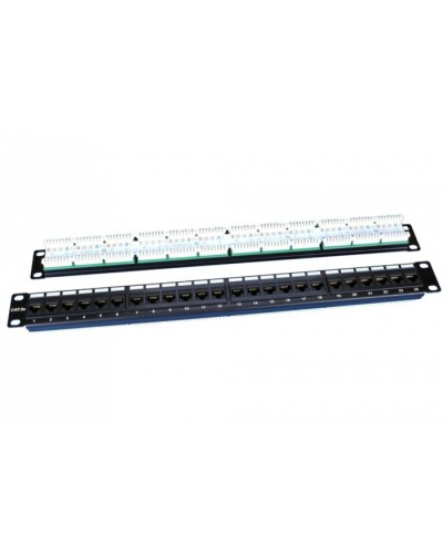 Патч-панель 19, 1U, 24 порта RJ-45, категория 5e, Dual IDC, ROHS, цвет черный Hyperline PP3-19-24-8P8C-C5E-110D в Пятигорске Патч панель Pintop.ru