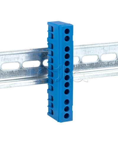 Шина 0 N (6х9мм) 12 отверстий латунь синий изолированный корпус на DIN-рейку EKF PROxima (sn0-63-12-ib) в Пятигорске Клеммные колодки Pintop.ru