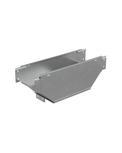 Т-ответвитель переходник 100х150-400 мм верт. c разворотом трассы на 90 гр. ПЛЮС (нижняя часть больше исходной) INOX304 КМ-Профиль (TDPVplus90-100-150-400 INOX304) в Пятигорске Аксессуары для лотков Pintop.ru