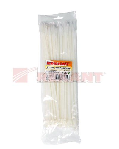 Хомут-стяжка нейлоновый 5х300 мм белый (100шт/уп) REXANT 07-1302 в Пятигорске Стяжки-хомуты Pintop.ru
