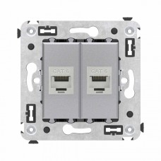 Компьютерная розетка RJ-45 в стену, кат.6 двойная экранированная, "Avanti", "Закаленная сталь" DKC (4404794)