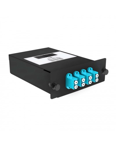 Кассета кроссовая 1 разъем черный Cabeus (FO-OM3-1x8MPO(m)/U-8xLC/U-А-BK) в Пятигорске Кросс оптический Pintop.ru