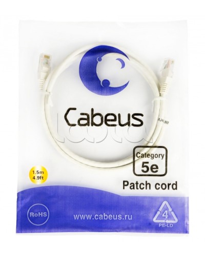 Шнур коммутационный RJ-45 кат.5е (1.5 м) Cabeus PC-UTP-RJ45-Cat.5e-1.5m-WH в Пятигорске Патчкорды (медные) Pintop.ru