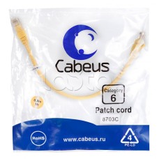Патч-корд UTP, категория 6, 0.3 м, неэкранированный, желтый Cabeus PC-UTP-RJ45-Cat.6-0.3m-YL