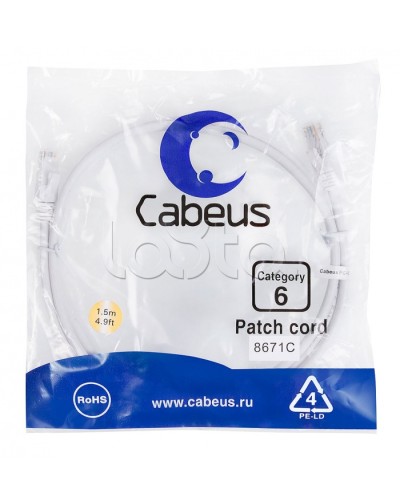 Патч-корд UTP, категория 6, 1.5 м, неэкранированный, белый Cabeus PC-UTP-RJ45-Cat.6-1.5m-WH в Пятигорске Патчкорды (медные) Pintop.ru