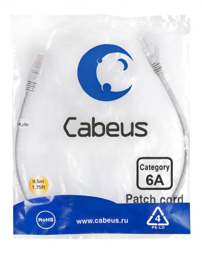 Шнур коммутационный 2xRJ-45/8P8C U/UTP кат.6 (0,5 м) Cabeus PC-UTP-RJ45-Cat.6a-0.5m-LSZH в Пятигорске Патчкорды (медные) Pintop.ru