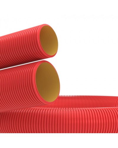 Труба гибкая двустен. 75 мм с протяжкой красная (72 м) DKC (12197572) в Пятигорске Труба гофрированная Pintop.ru