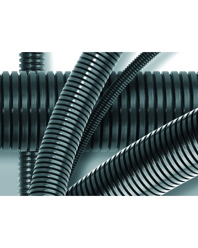 Труба ПА 6 гофр. DN12мм, ПВ-0, Dвн 12,2 мм, Dнар 15,8 мм, цвет тёмно-серый, без протяжки DKC PA601216F0 в Пятигорске Гладкая труба Pintop.ru