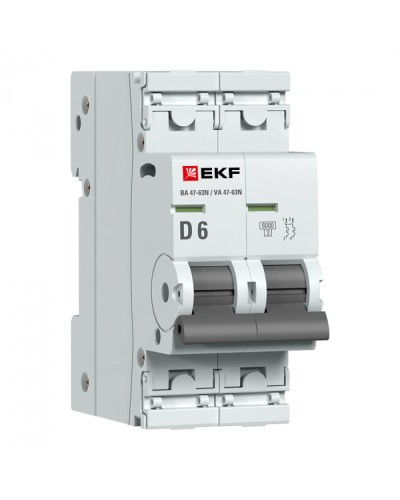 Автоматический выключатель 2P 6А (D) 6кА ВА 47-63N EKF PROxima (M636206D) в Пятигорске Электротехническое оборудование Pintop.ru