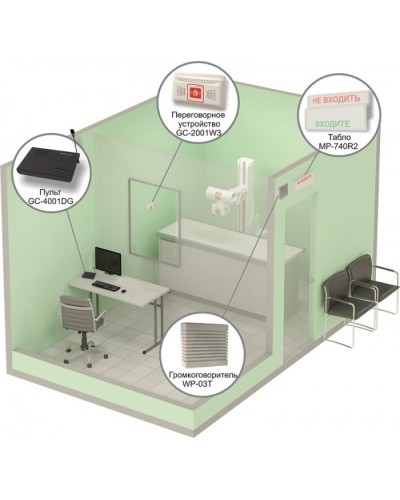 Комплект светового, звукового и голосового вызова посетителя в кабинет Hostcall MP-912W2 в Пятигорске Система оповещения и трансляции Hostcall Pintop.ru