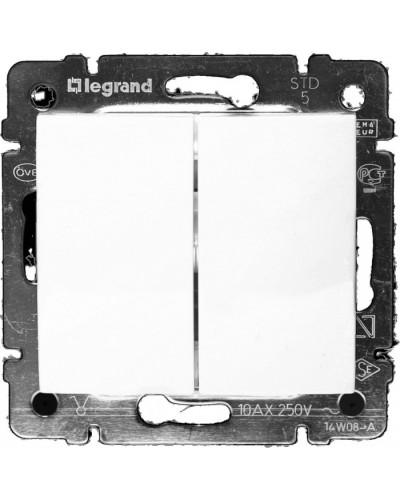 Выключатель двухклавишный 10 AX 250 В белый Valena Legrand 774405 в Пятигорске Аксессуары для кабель-канала Pintop.ru