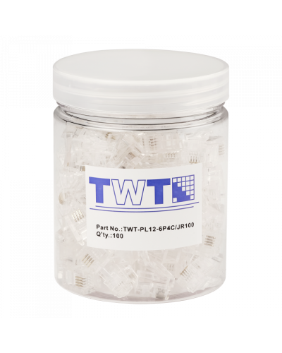 Коннектор RJ12 д/кабеля 4-ех контактный, 100 шт. в банке TWT-PL12-6P4C/JR100 в Пятигорске Коннекторы и разъемы Pintop.ru
