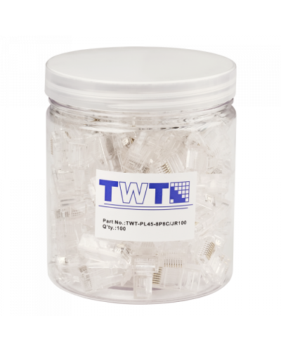 Коннектор RJ45 UTP 8P8C, универсальный, cat.5e, 100 шт. в банке TWT-PL45-8P8C/JR100 в Пятигорске Коннекторы и разъемы Pintop.ru