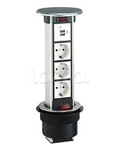 Блок розеточный встраеваемый в стол, 4 поста (45х45) IP54, с выключателем нагрузки (алюм+нерж.сталь) Экопласт 70334 в Пятигорске Блоки розеток Pintop.ru