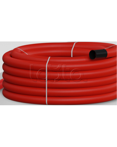 NR075 Двустен. труба ПНД гибкая откр. прокладки, SN16, с зондом, D75мм (50м) красн. Экопласт (801075HFR-UF-RD) в Пятигорске Труба гофрированная Pintop.ru