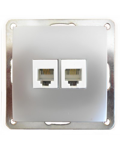 Розетка телефонная двойная 2хRJ-11 с накладкой (серебристый металлик) LK60 (865603-1) в Пятигорске Розетки компьютерные и телефонные Pintop.ru