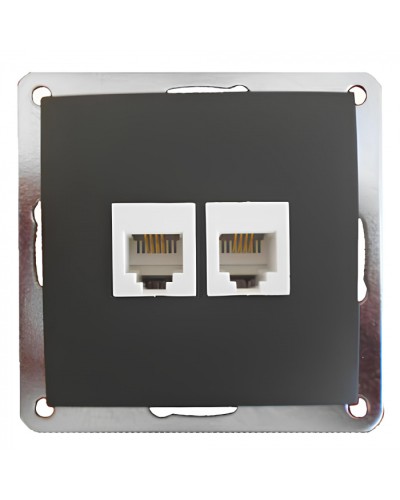 Розетка телефонная двойная 2хRJ-11 с накладкой (черный бархат) (865608-1) в Пятигорске Розетки компьютерные и телефонные Pintop.ru