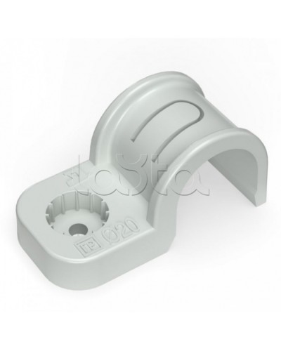 Крепеж-скоба пластиковая односторонняя для прямого монтажа серая в п/э д20 Промрукав (PR13.0369) в Пятигорске Держатели, клипсы, скобы Pintop.ru