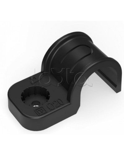 Крепеж-скоба пластиковая односторонняя для прямого монтажа черная в п/э д20 Промрукав (PR13.0373) в Пятигорске Держатели, клипсы, скобы Pintop.ru
