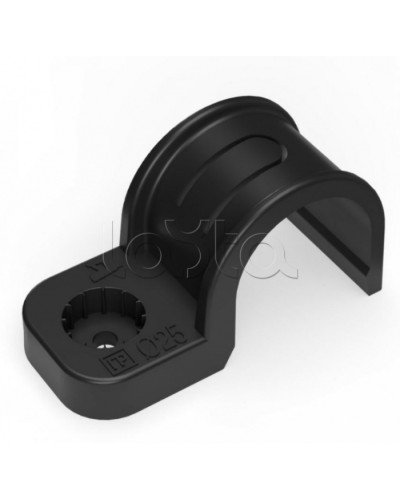 Крепеж-скоба пластиковая односторонняя для прямого монтажа черная в п/э д25 Промрукав (PR13.0374) в Пятигорске Держатели, клипсы, скобы Pintop.ru