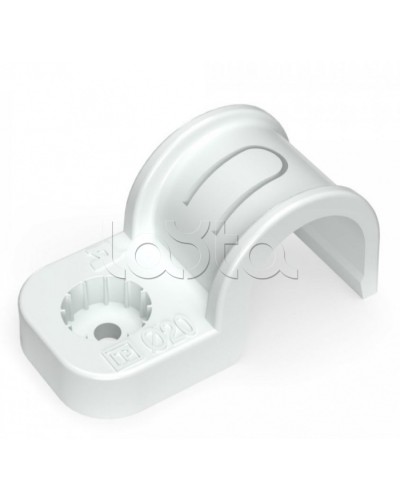 Крепеж-скоба пластиковая односторонняя для прямого монтажа белая в п/э д20 Промрукав (PR13.0377) в Пятигорске Держатели, клипсы, скобы Pintop.ru