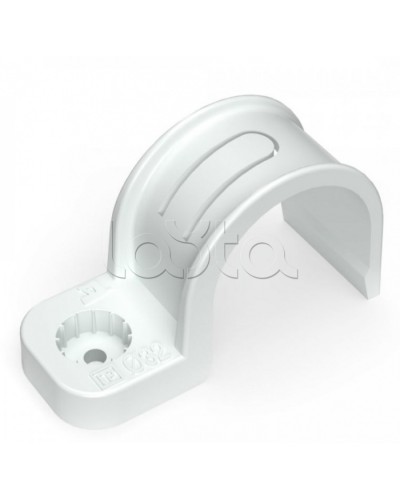 Крепеж-скоба пластиковая односторонняя для прямого монтажа белая в п/э д32 Промрукав (PR13.0379) в Пятигорске Держатели, клипсы, скобы Pintop.ru