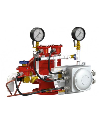 Узел управления с комбинированным приводом взрывозащищенный Спецавтоматика УУ-Д150/1,6(Р,Э24,Г0,07)-ВФ.У3.1 (вариант с отводом) в Пятигорске Устройства пуска водяного пожаротушения Pintop.ru